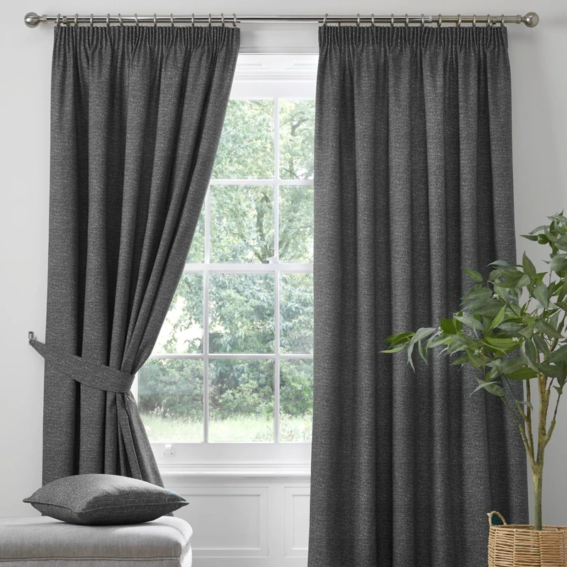 Dreams & Drapes - Charcoal Grey Blackout Pencil Pleat Curtains W66 x L90" (168 x 229cm) - 2x Tie Backs Included - Heavy Weight - Thermal Soundproof Curtains in Grey - For Bedroom/Living Room