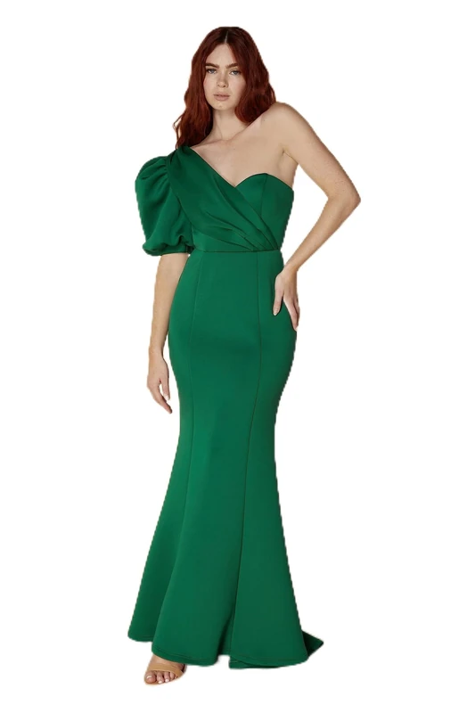 Jarlo London Women's Genevieve One Shoulder Scuba Maxi Dress, Emerald Green, 14