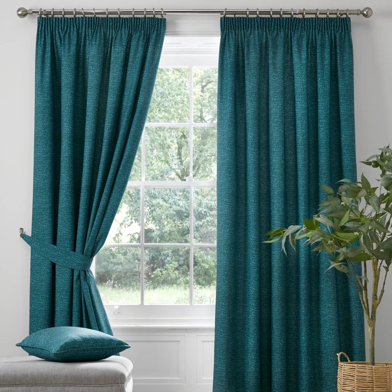 Dreams & Drapes Teal Blackout Pencil Pleat Curtains W90 x L90" (229 x 229cm) with 2 Tie Backs - Heavy Weight Thermal & Soundproof for Bedroom & Living Room