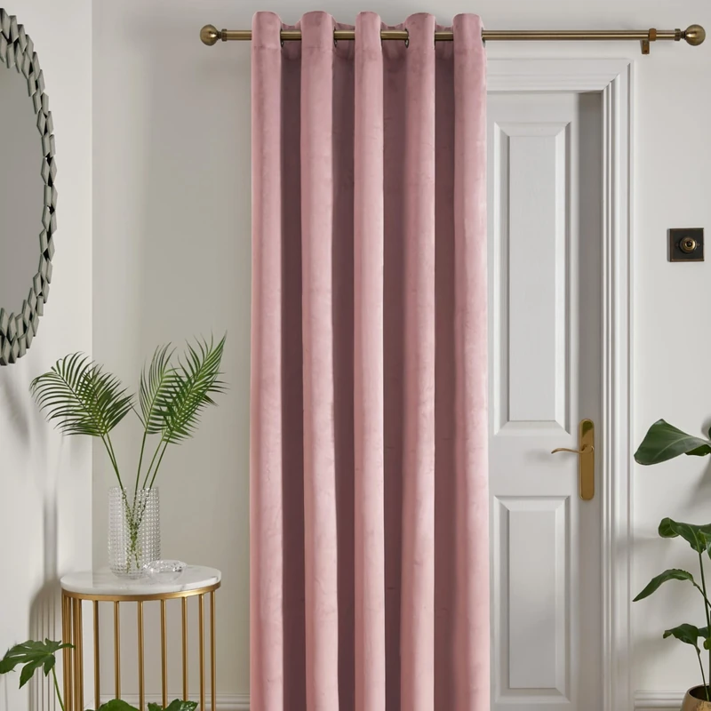 Laurence Llewelyn-Bowen Montrose Blush Pink Velvet Eyelet Curtain – W66 x L84" (168 x 214cm) – 1 Panel – Thermal & Soundproof – Soft Blush Bedroom & Living Room Drapes – Luxury Designer Curtain