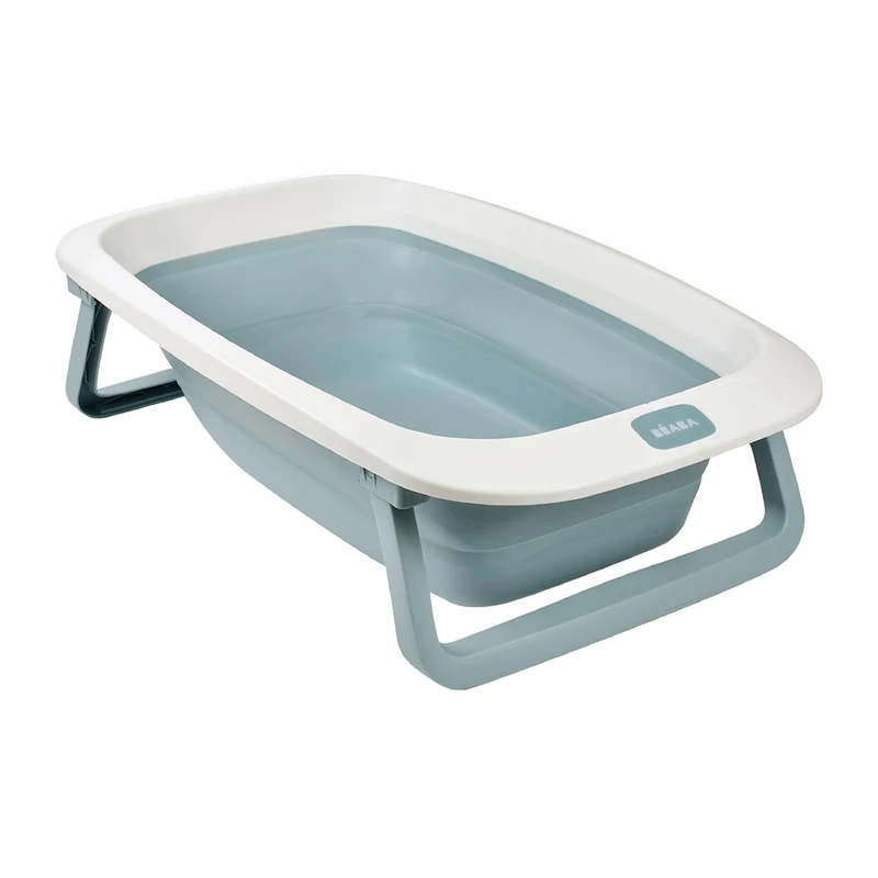 Béaba Folding Baby Bathtub, Ultra Compact, Non-Slip feet, Trendy Design, Drain Plug, Practical Storage, Minimal Space Required, Easy to use, Eazy Pop Camélé'O, 29L, Blue