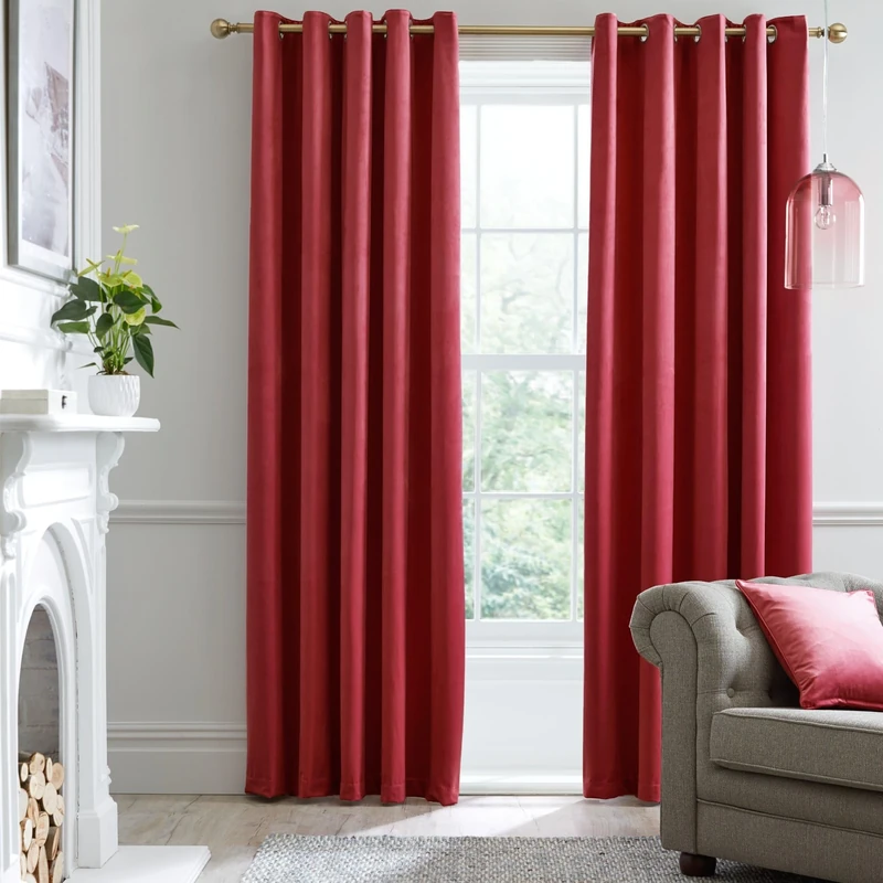 Laurence Llewelyn-Bowen Montrose Claret Blackout, W90 x L72 (229 x 183cm), Velvet Living Room & Bedroom, Red Wine Thermal/Eyelet Curtains, Polyester