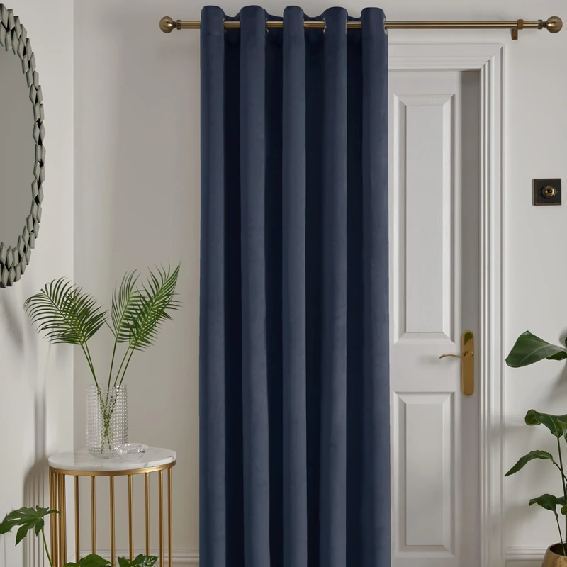 Laurence Llewelyn-Bowen Montrose Eyelet Curtain – Navy Velvet, W168 x L214cm (66x84) – 1 Panel – Thermal & Soundproof Drapes for Bedroom, Living Room & Doorways