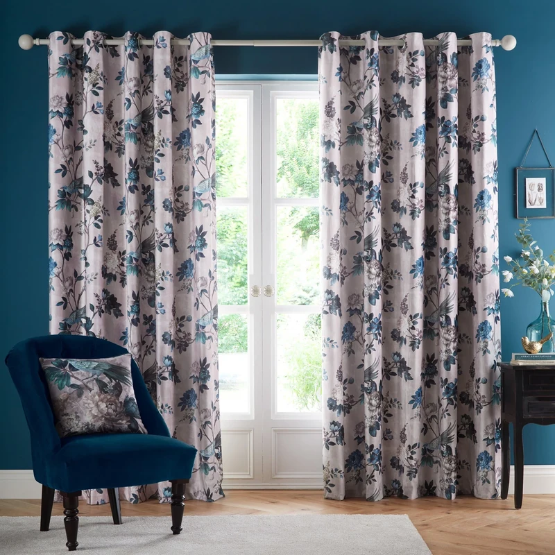 Appletree Heritage - Windsford - Velvet Pair of Eyelet Curtains - 66" Width x 90" Drop (168 x 229cm) in Teal