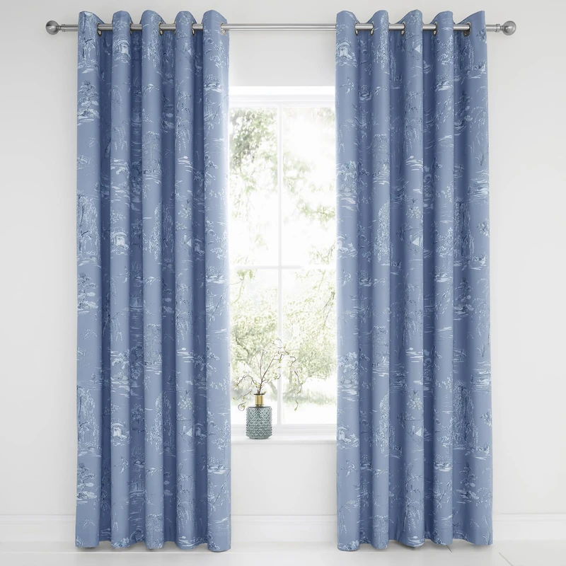 Dreams & Drapes Design - Oriental Garden - Blackout Pair of Eyelet Curtains - 66" Width x 72" Drop (168 x 183cm) in Blue