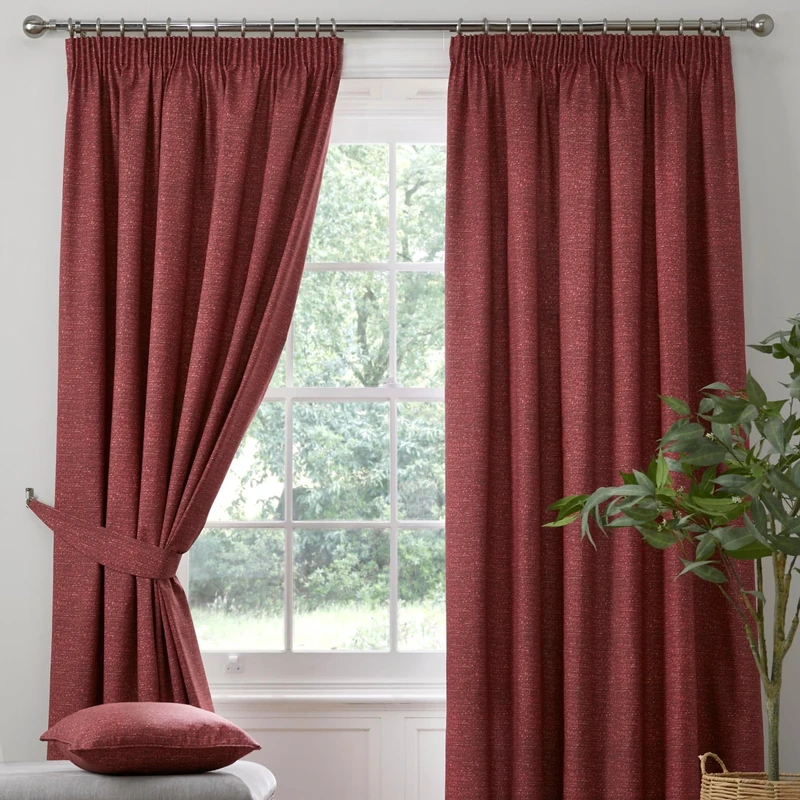 Dreams & Drapes - Red Blackout Pencil Pleat Curtains W90 x L90" (229 x 229cm) - 2x Tie Backs Included - Heavy Weight - Thermal & Soundproof Curtains Red - Red Curtains for Bedroom & Living Room