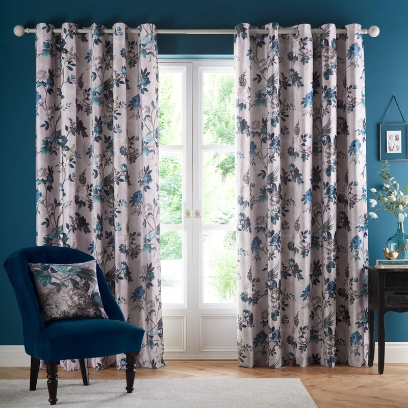 Appletree Heritage - Windsford - Velvet Pair of Eyelet Curtains - 66" Width x 54" Drop (168 x 137cm) in Teal