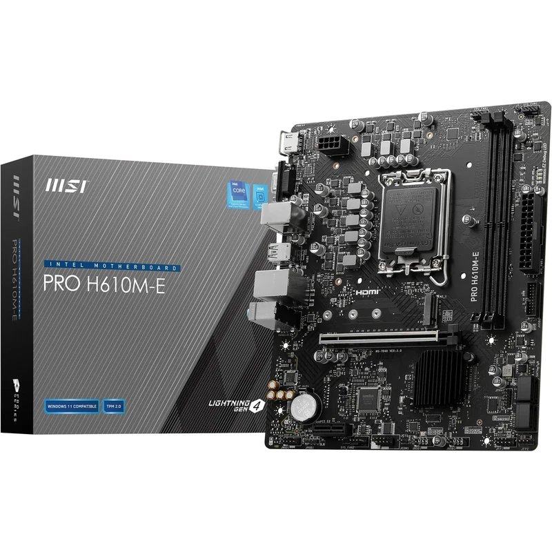 MSI PRO H610M-E Motherboard, Micro-ATX - Supports Intel 12th & 13th Gen Core Processors, LGA 1700 - DDR5 Memory Boost 5600MHz/MAX, PCIe 4.0 x16 Slot, M.2 Gen3 Slot