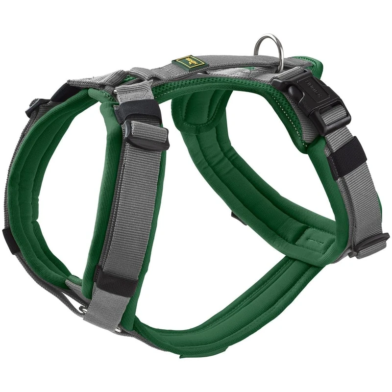 Hunter Maldon UP Dog Harness, Colour: Dark Green/Grey, Soft Padded and Comfortable, Highly Reflective by 3M Scotchlite, Adjustable to 4 Positions, with Padded Handle (from S-M), Size: M