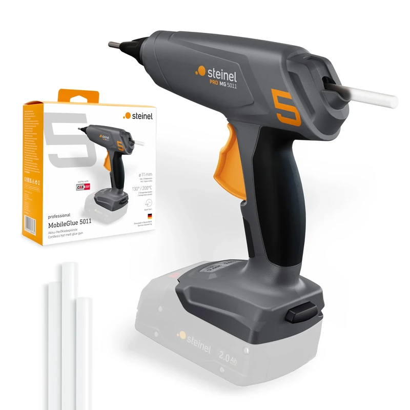 Steinel MobileGlue 5011 Cordless Glue Gun, 18V CAS Battery System, Including 3 Glue Sticks 11mm, 130°C/200°C