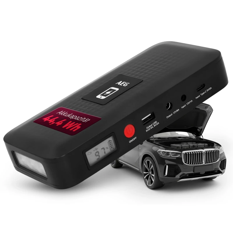 AEG Jumpstarter JS15 Car Jump Starter Wireless Charging Power Bank with Built-in LED Lamp with Li-ion Battery 400A/1500A, Black