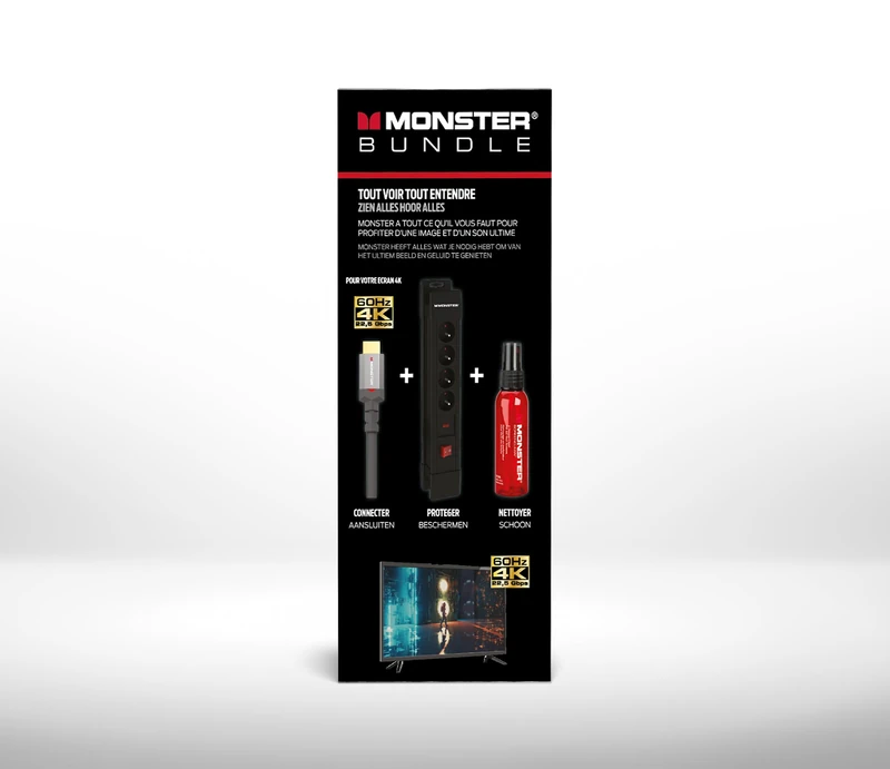 Monster BUNDLE HDMI 8K 48GBPS 1.8M + SCREENCLEAN 60ML + POWER 4P FR