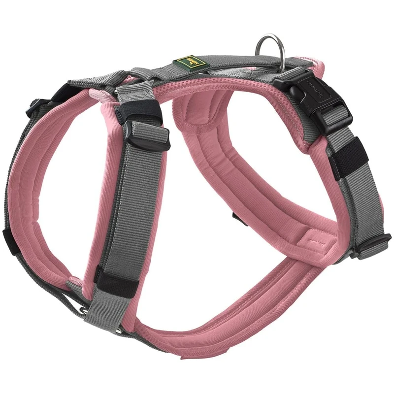 Hunter Maldon UP Dog Harness, Colour: Dusky Pink/Grey, Soft Padded & Comfortable, Highly Reflective by 3M Scotchlite, Adjustable to 4 Positions, with Padded Handle (from S-M), Size: L