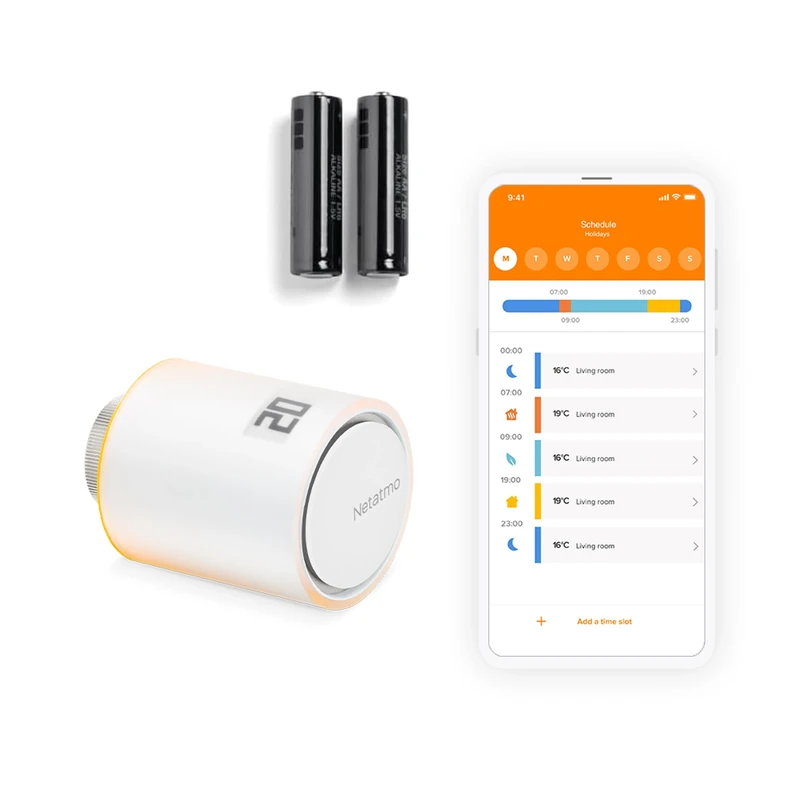 Netatmo Additional Smart Radiator Valve, Room control, Save Heating Costs, Add-on for Netatmo Thermostat and for collective or district heating, 2 add. batteries, works with voice assistants, NAV -AMZ
