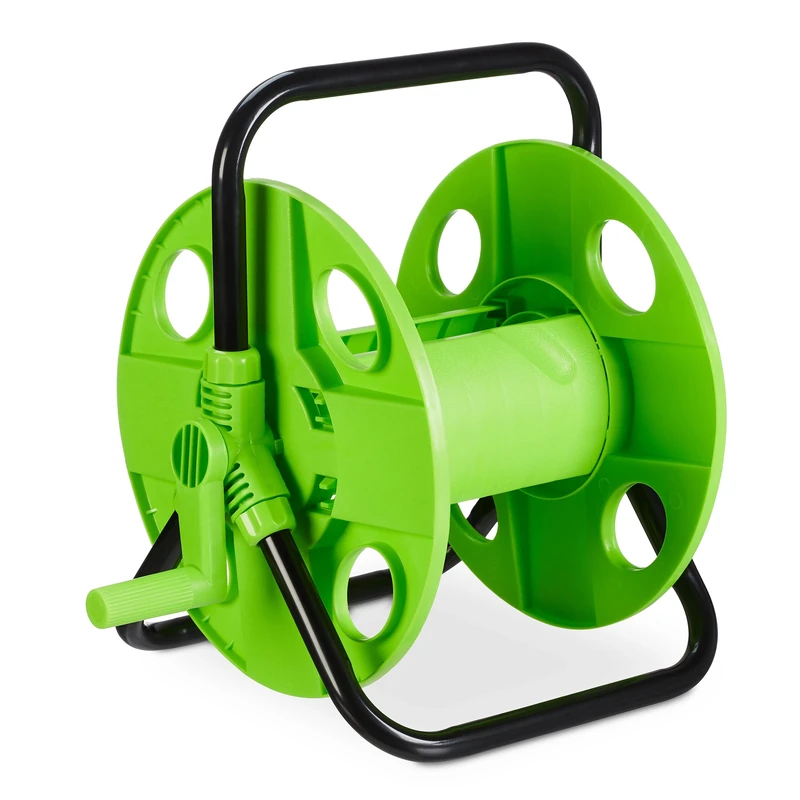 Relaxdays Garden Reel, 30 Meters 1/2" Hose, Handle, Steel, Plastic, Mobile. Space-Saving, 38x42x31 cm, Light Green/Black