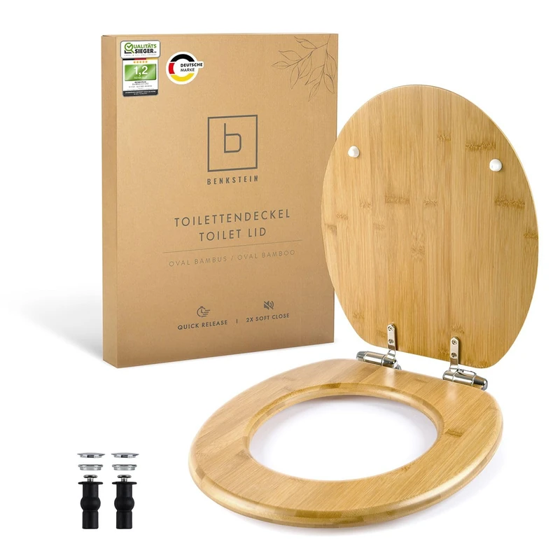 Benkstein® Bamboo Toilet Lid with Soft-Close Mechanism - Antibacterial Toilet Seat - Quick Release for Easy Cleaning - Easy Assembly - Robust & Sustainable - Wooden Toilet Lid - Removable - Image 1