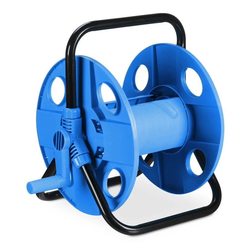 Relaxdays Garden Reel, 30 Meters 1/2" Hose, Handle, Steel, Plastic, Mobile. Space-Saving, HWD: 38x42x31 cm, Blue/Black