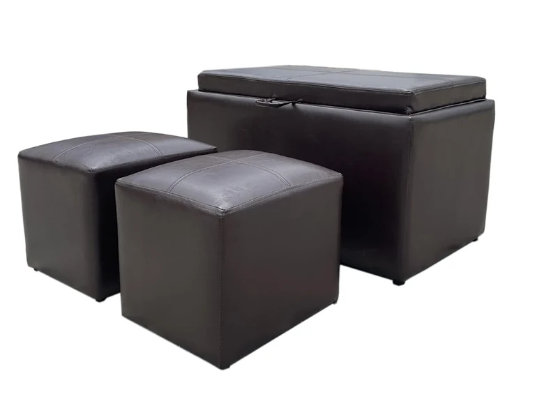 ASPECT Carey Storage Bench With 2 Side Ottomans (Espresso Brown PU)