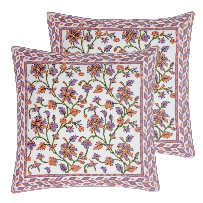 Paoletti Mentera Feather Filled Cushions Twin Pack, Lilac/Coral, 50 x 50cm