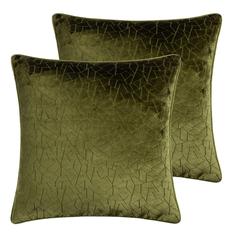 Hoem Malans Feather Filled Cushions Twin Pack, Olive, 45 x 45cm - Image 1