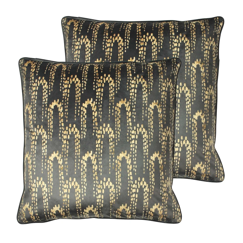 furn. Wisteria Feather Filled Cushions Twin Pack, Charcoal, 50 x 50cm - Image 1