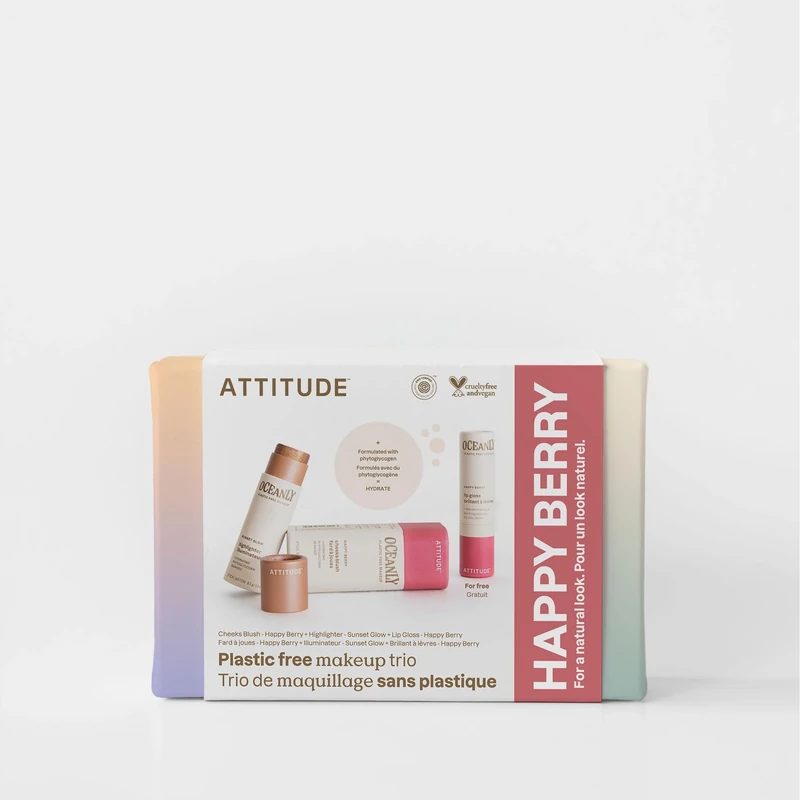 ATTITUDE Happy Berry Makeup Box Set, EWG Verified, Titanium Dioxide-Free, Plastic-free, Plant and Mineral-Based Ingredients, Vegan Beauty Products, Set of 3 Makeup Sticks