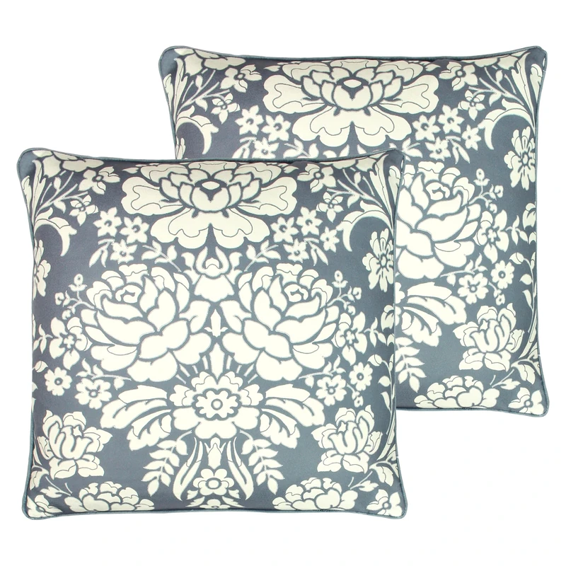 Paoletti Melrose Feather Filled Cushions Twin Pack, Slate Blue, 50 x 50cm - Image 1
