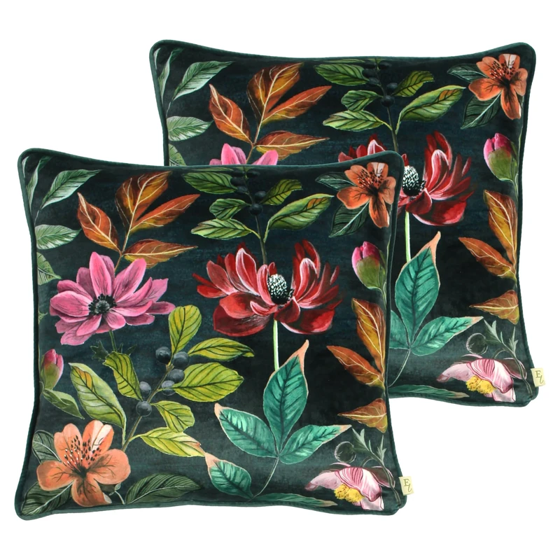 Evans Lichfield Midnight Garden Feather Filled Cushions Twin Pack, Grey, 43 x 43cm