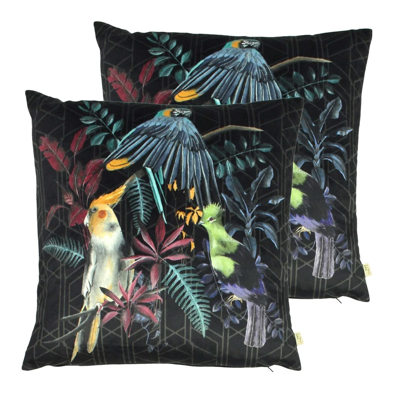 Evans Lichfield Zinara Birds Feather Filled Cushions Twin Pack, Multicolour, 43 x 43cm