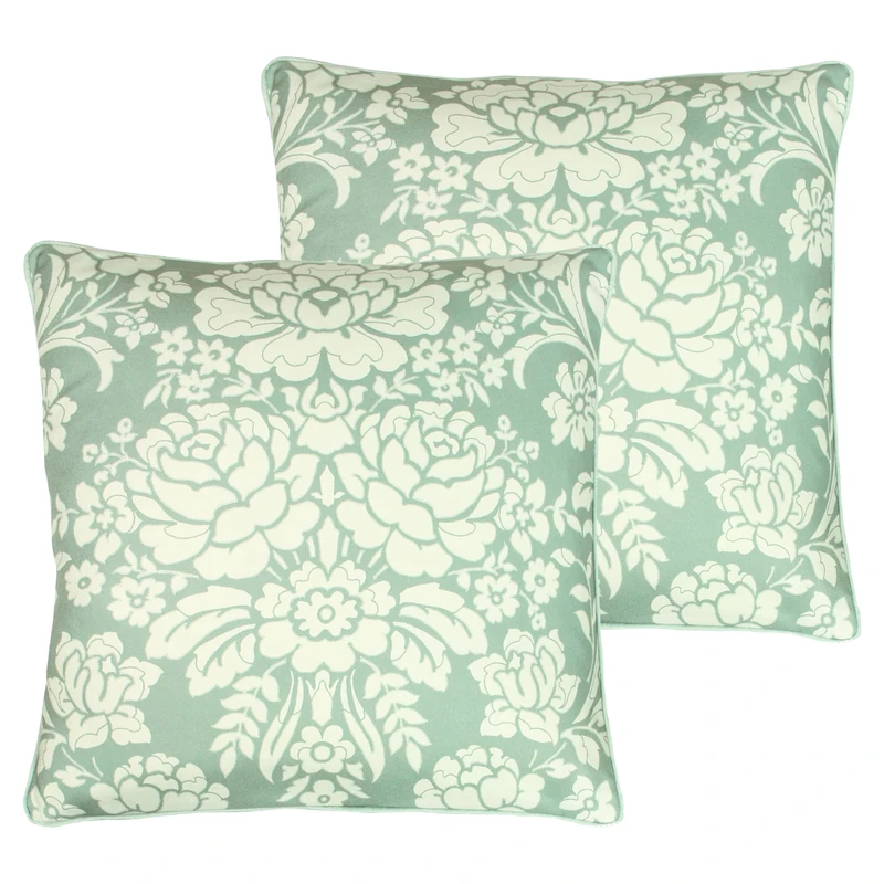 Paoletti Melrose Feather Filled Cushions Twin Pack, Sage, 50 x 50cm - Image 1