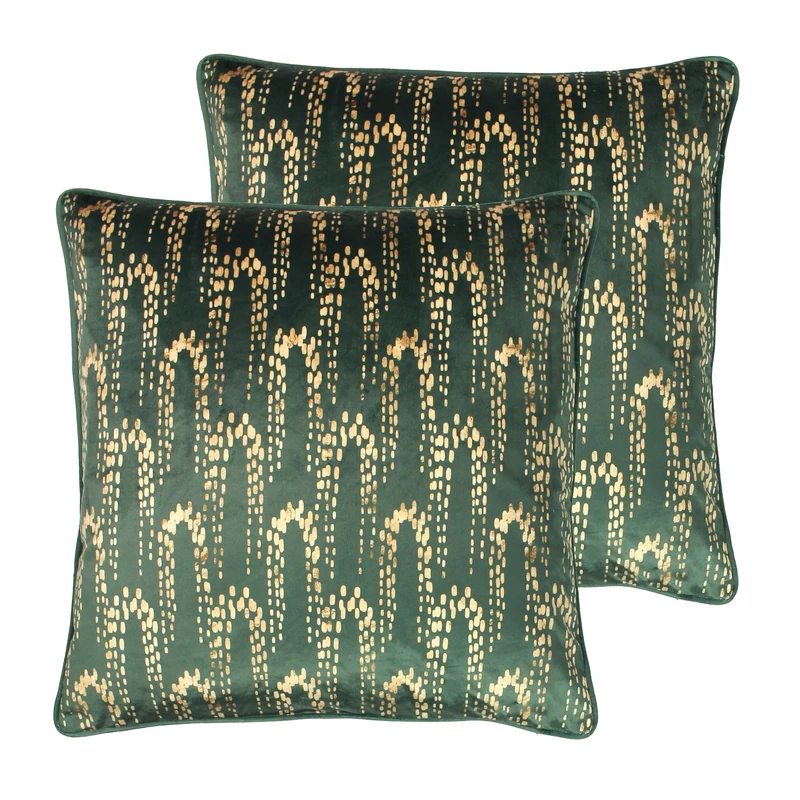 furn. Wisteria Feather Filled Cushions Twin Pack, Emerald, 50 x 50cm