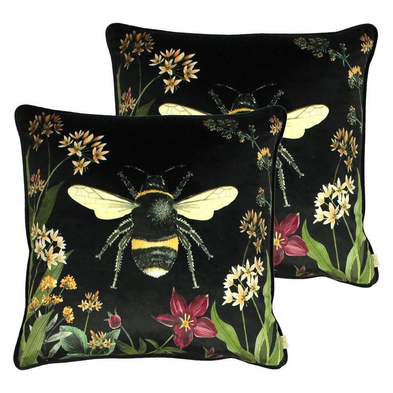 Evans Lichfield Midnight Garden Feather Filled Cushions Twin Pack,Black,43 x 43cm