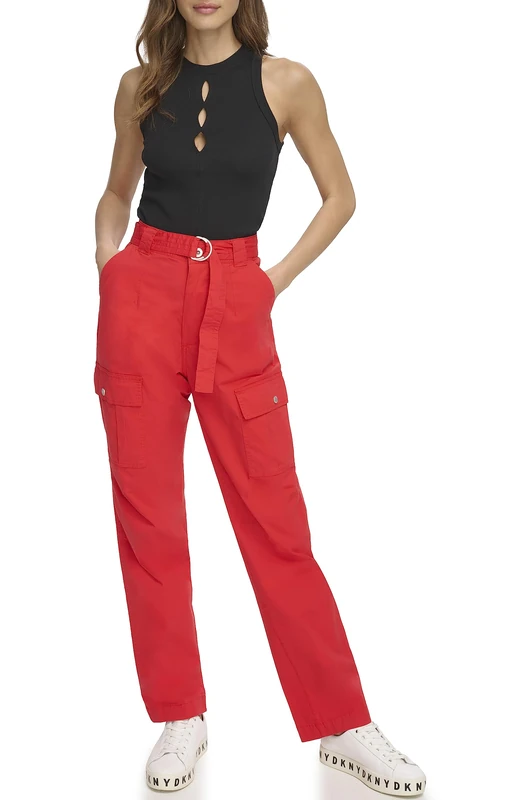 DKNY Women's Belted Cargo Pants, Mars Red, 10