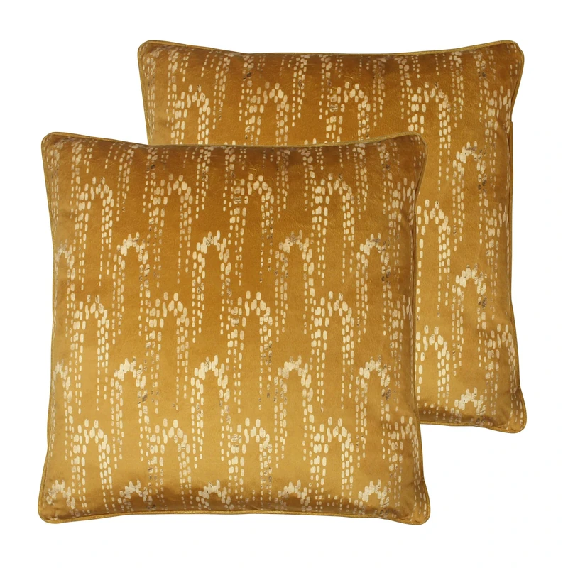 furn. Wisteria Feather Filled Cushions Twin Pack, Gold, 50 x 50cm