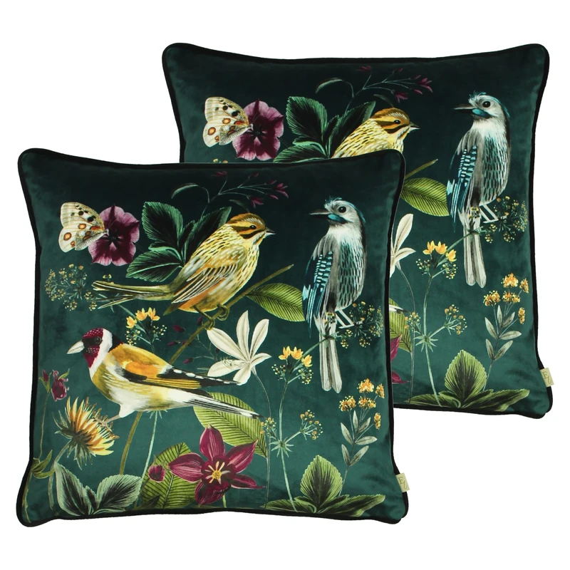 Evans Lichfield Midnight Garden Feather Filled Cushions Twin Pack, Green, 43 x 43cm