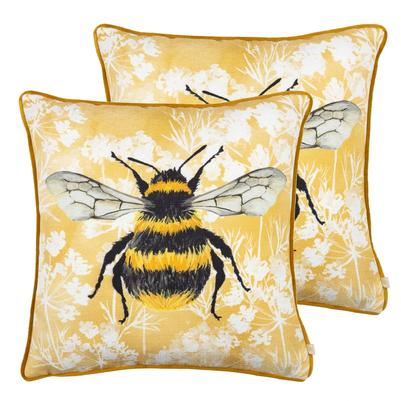 furn. Wylder Nature Manor Bee Feather Filled Cushions Twin Pack, Yellow, 43 x 43cm