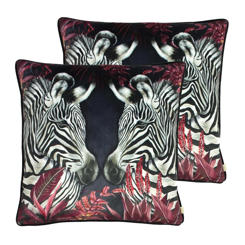 Evans Lichfield Zinara Twin Zebras Feather Filled Cushions Twin Pack, Black, 50 x 50cm