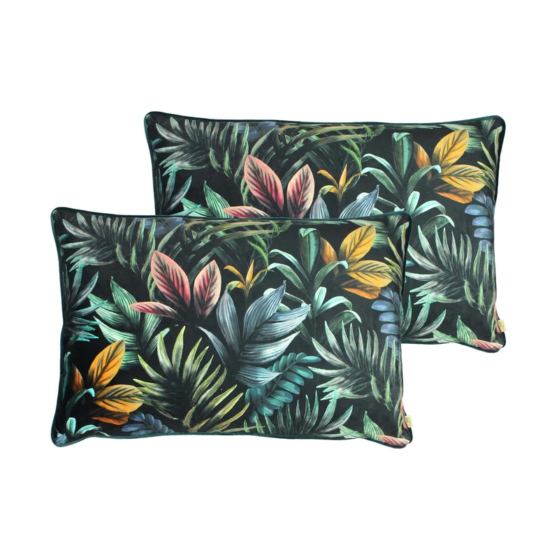 Evans Lichfield Zinara Leaves Feather Filled Cushions Twin Pack, Black, 40 x 60cm