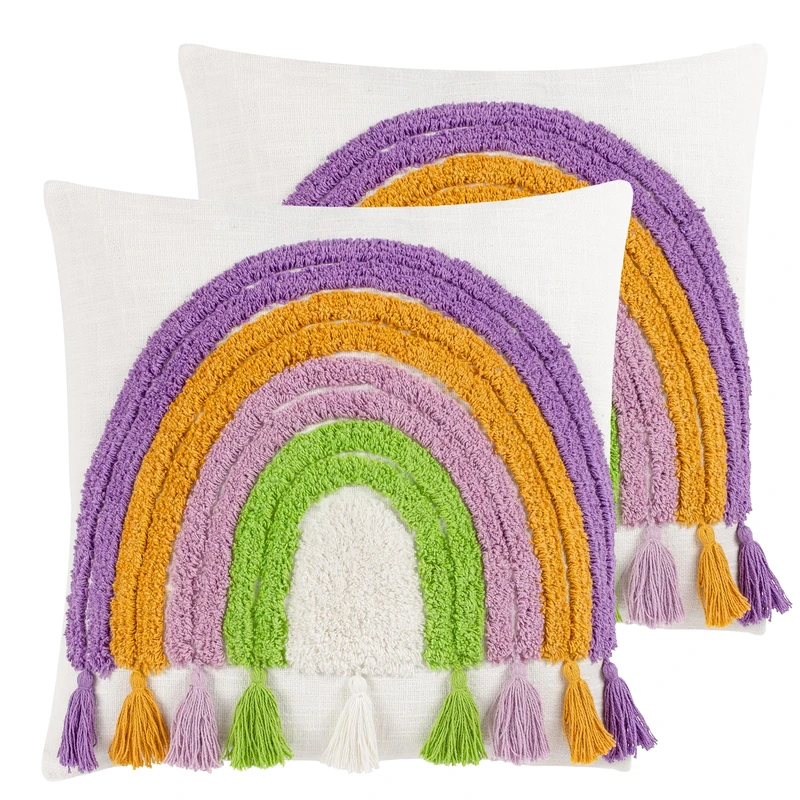 Heya Home Rainbow Tassels Feather Filled Cushions Twin Pack, Multicolour, 45 x 45cm