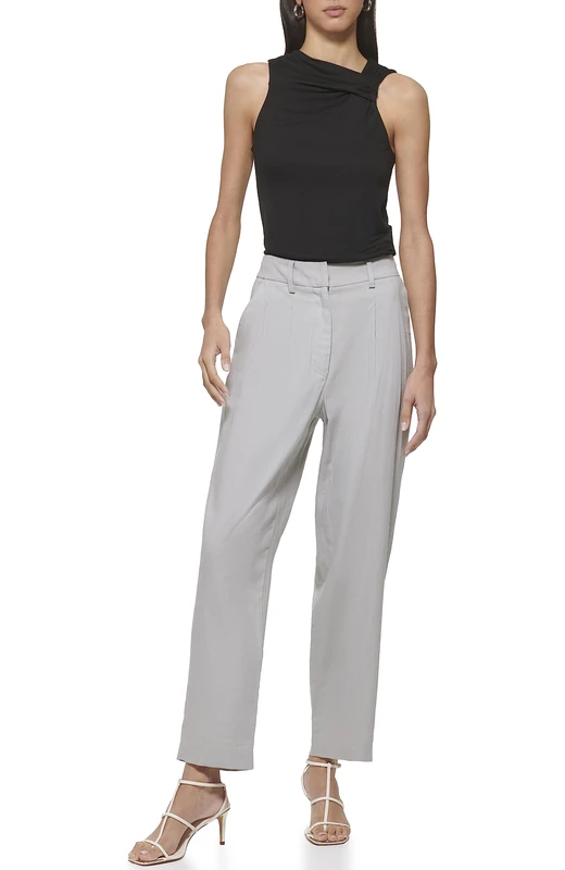 DKNY Women's Pleated Linen Trousers Pants, Sharkskin, 10