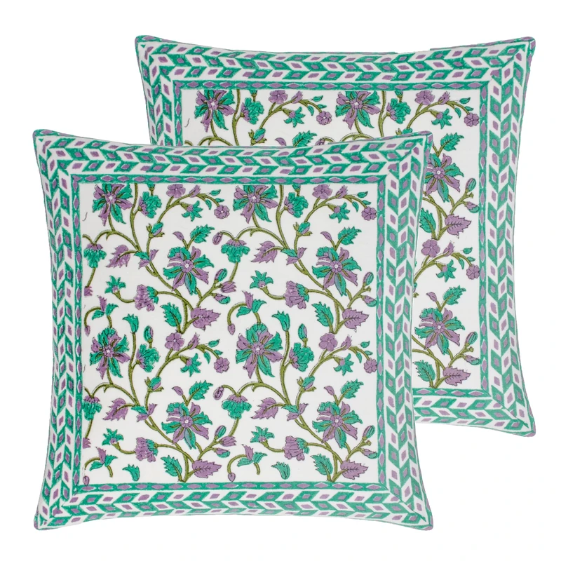 Paoletti Mentera Feather Filled Cushions Twin Pack, Oasis Green/Lilac, 50 x 50cm