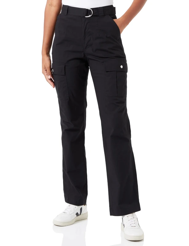 DKNY Women's Belted Cargo Trousers, Black, 4, Black, 8