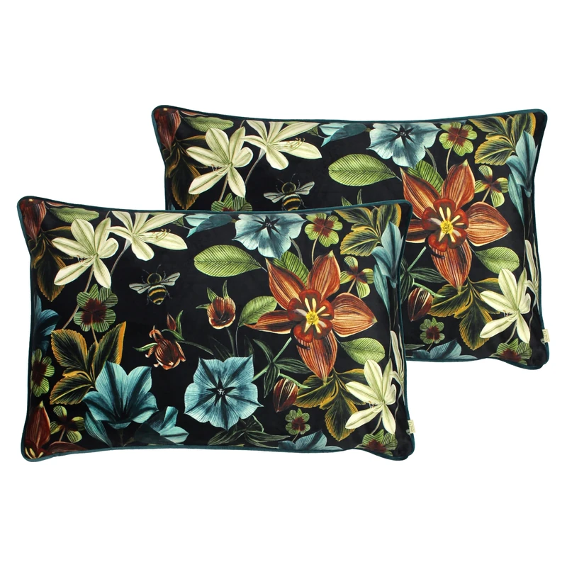 Evans Lichfield Midnight Garden Feather Filled Cushions Twin Pack, Teal, 40 x 60cm