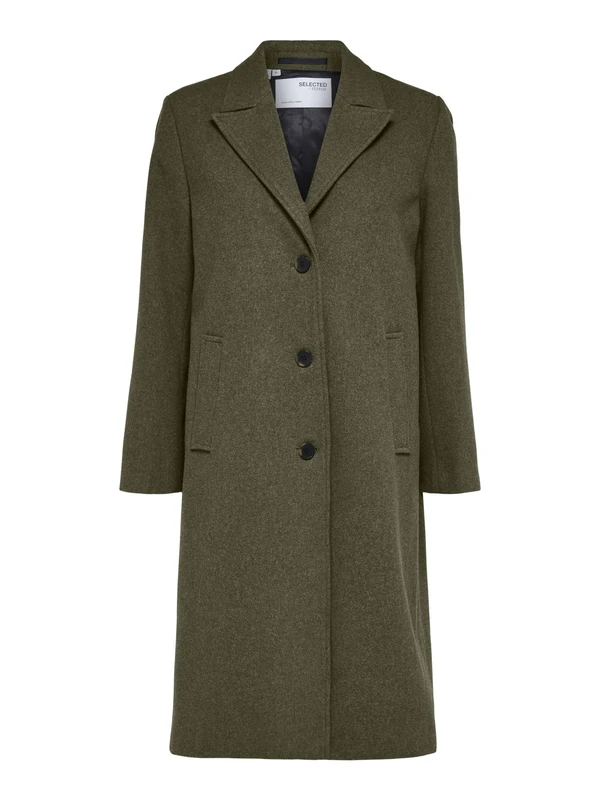 SELECTED FEMME SLFALMA Noos Women's Wool Coat, Long Coat, Ivy Green/Detail: Melange, 38, Ivy Green/Detail:melange, 38