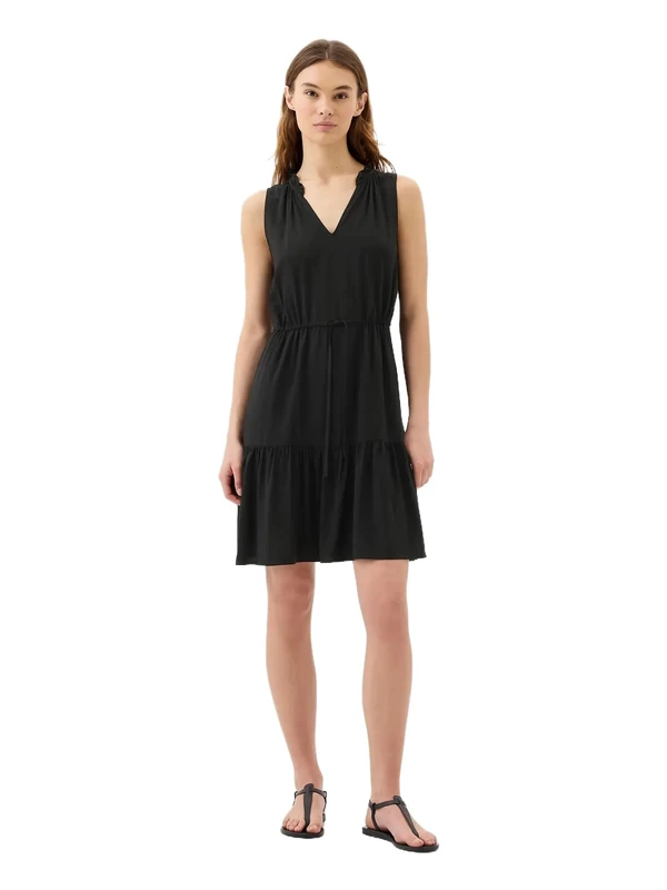 GAP Women's Sleeveless Split Neck Dress, Black, M