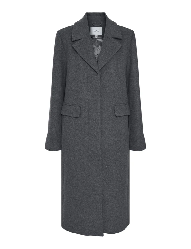 YAS Women's YASLIMA LS Wool Mix Coat S. Noos Wool Coat, Medium Grey Melange, L, Medium Grey Melange, L