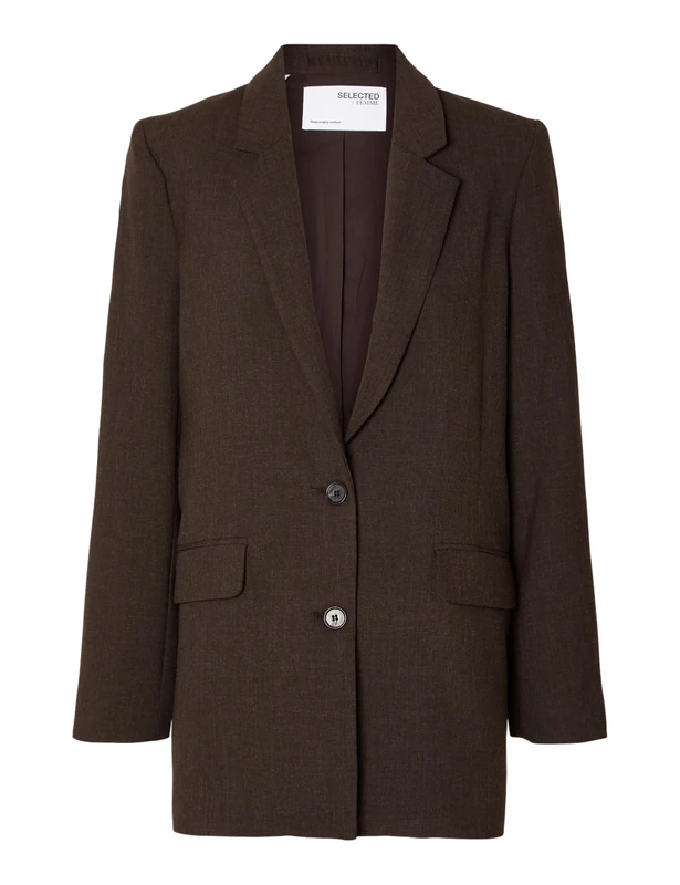 SELECTED FEMME Women's Slfrita Ls Relaxed Blazer Mel Noos Jacket, Java/Pattern: Melange, 16