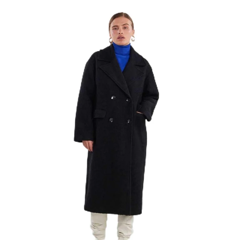 YAS Women's Mila LS Wool Mix Coat S. Noos, Black, XL