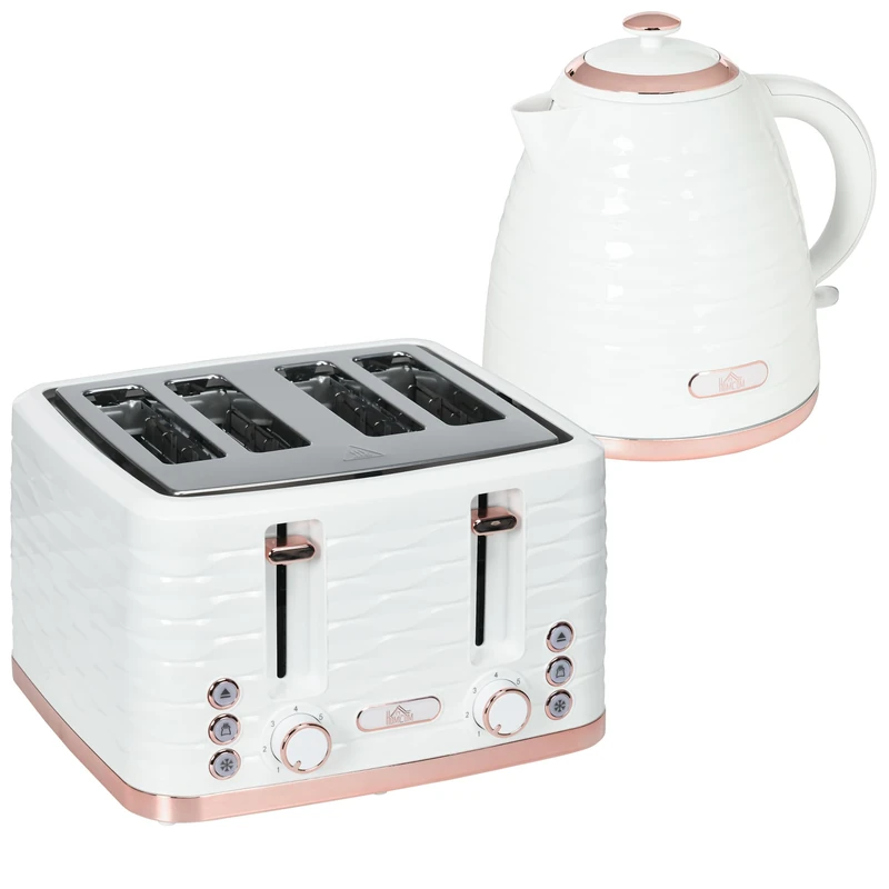 HOMCOM Kettle and Toaster Sets 3000W 1.7L Kettle & 4 Slice Toaster Cream