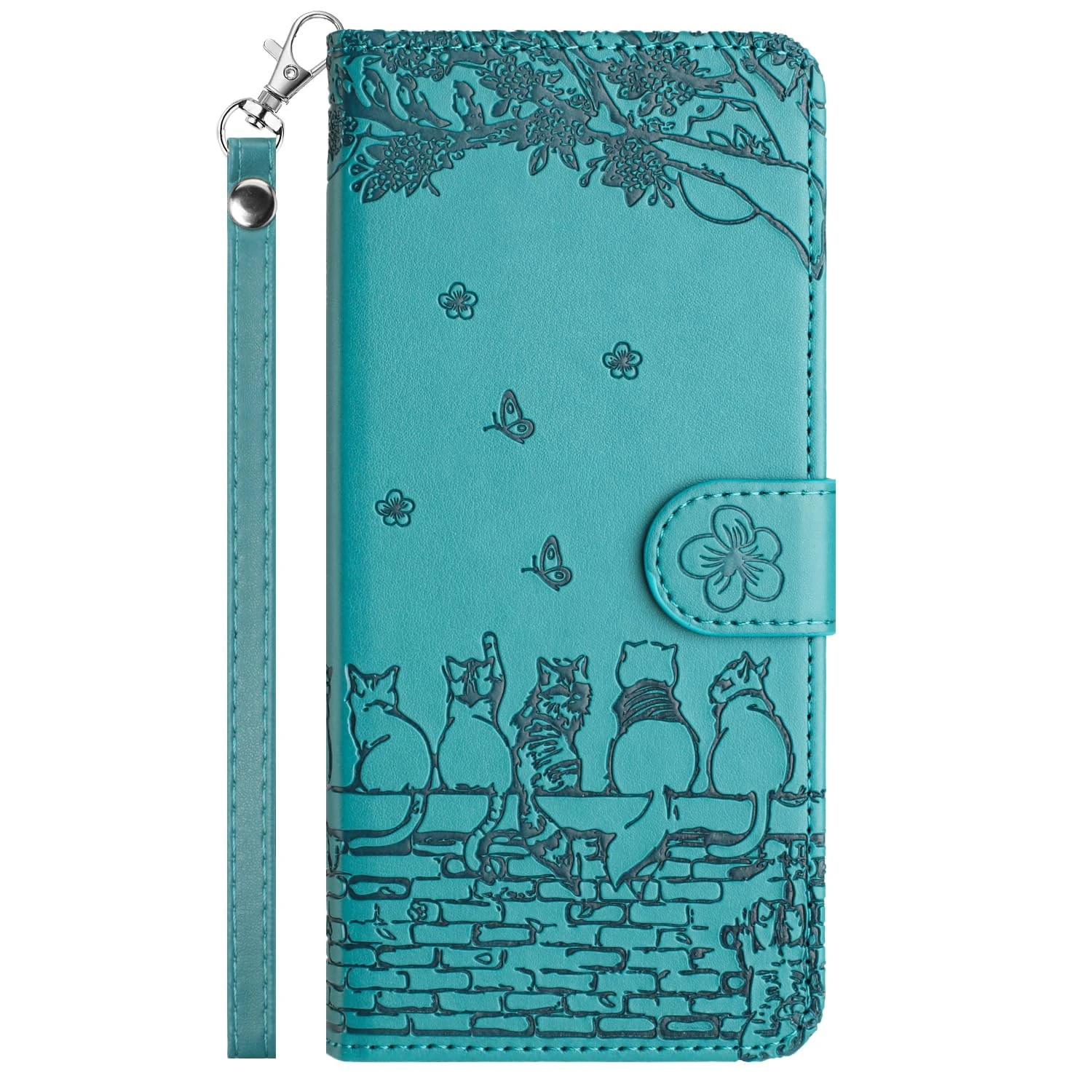 Aisenth Case for Samsung Galaxy A7 2018 SM-A750, Cute Embossed Cat, Butterfly, Flower PU Leather Magnetic Wallet Flip Case Protective Cover with Kickstand, 3 Card Slots (Turquoise)